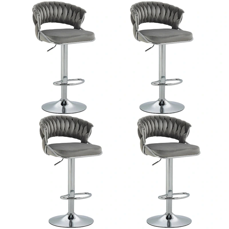 Adjustable Height Swivel Bar Stool with Velvet Seat, Set of 4