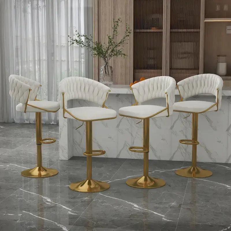 Adjustable Height Swivel Bar Stool with Velvet Seat, Set of 4
