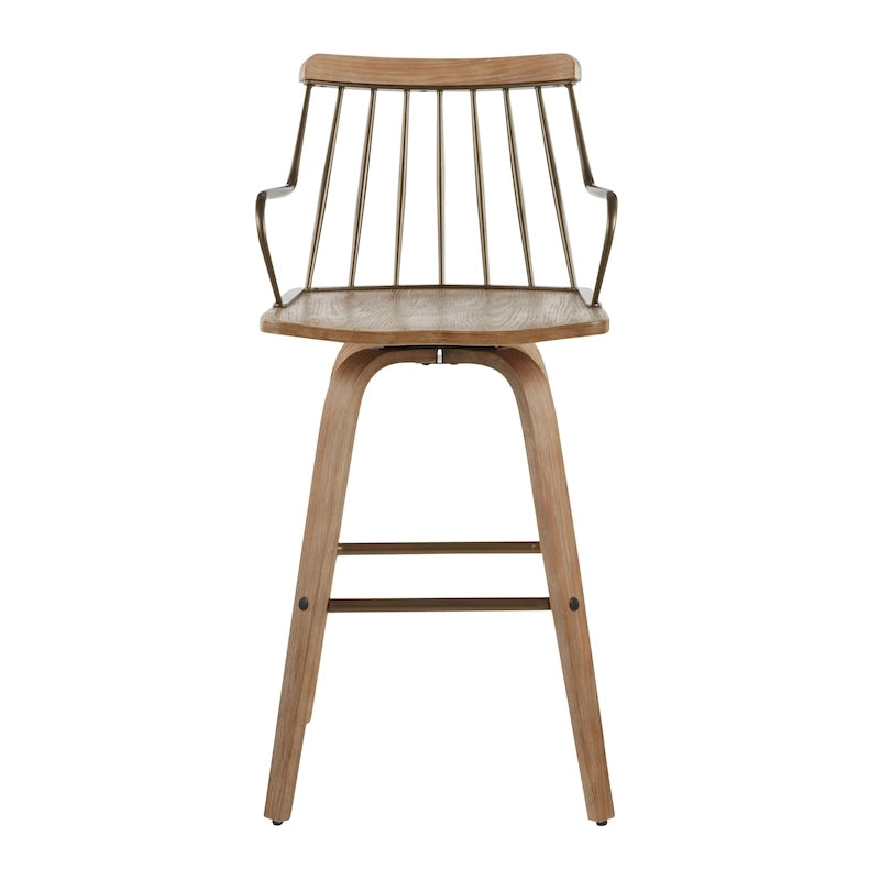 Farmhouse Counter Stool with White Washed Seat and 360° Swivel
