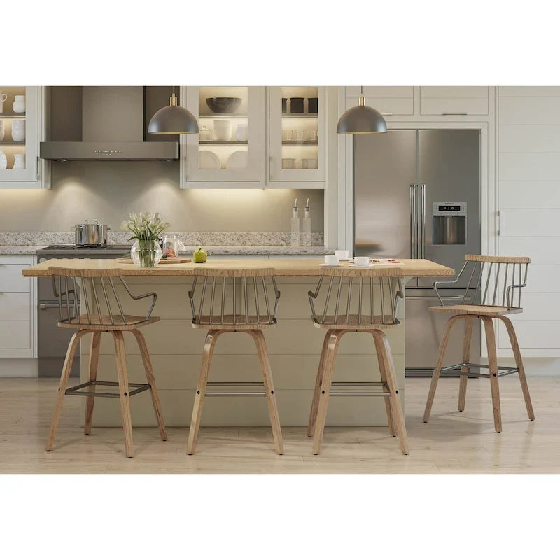 Farmhouse Counter Stool with White Washed Seat and 360° Swivel