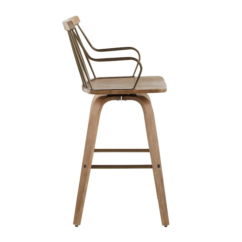 Farmhouse Counter Stool with White Washed Seat and 360° Swivel