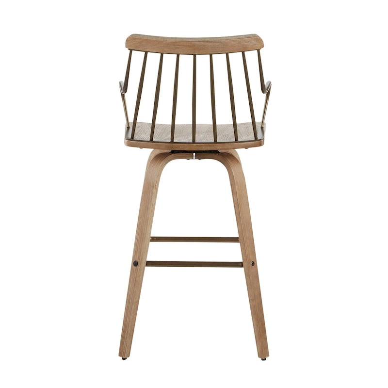 Farmhouse Counter Stool with White Washed Seat and 360° Swivel
