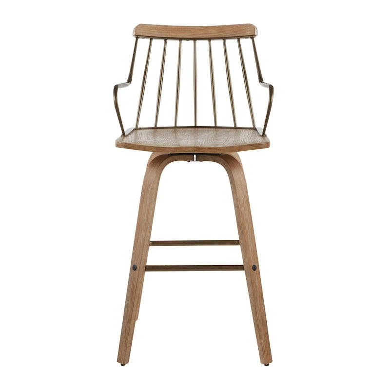 Farmhouse Counter Stool with White Washed Seat and 360° Swivel