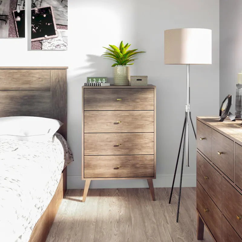 Mid-Century Modern 4-Drawer Chest with Tapered Wood Legs