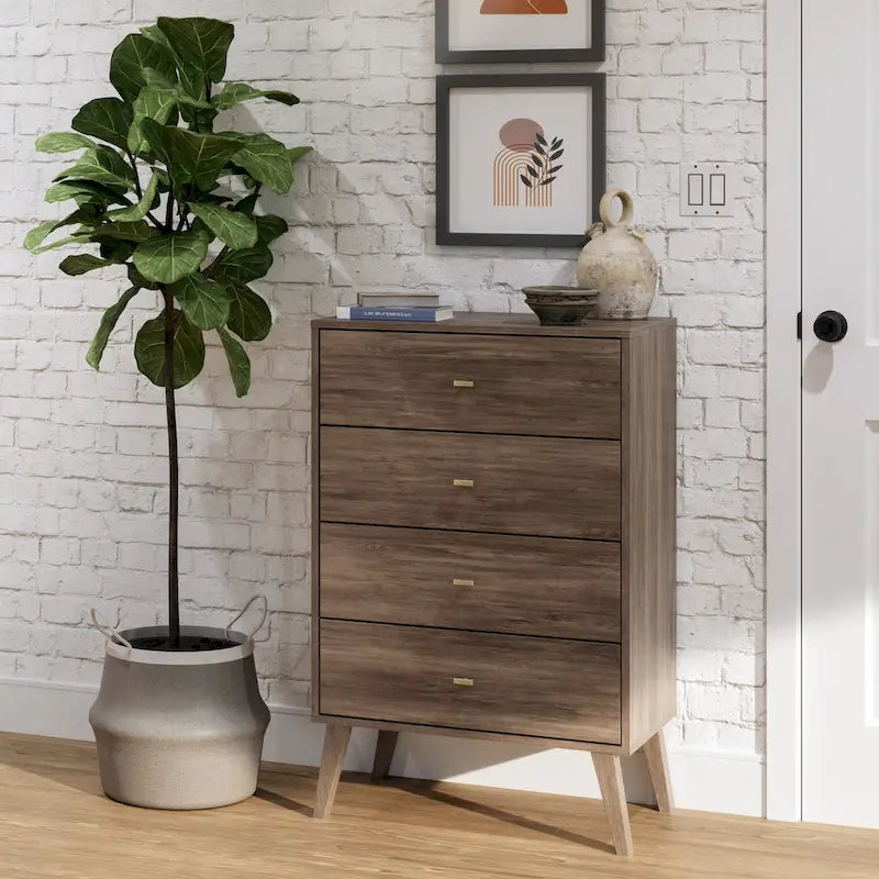 Mid-Century Modern 4-Drawer Chest with Tapered Wood Legs