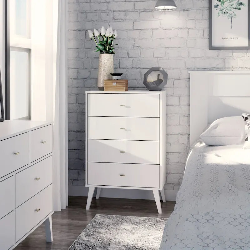 Mid-Century Modern 4-Drawer Chest with Tapered Wood Legs