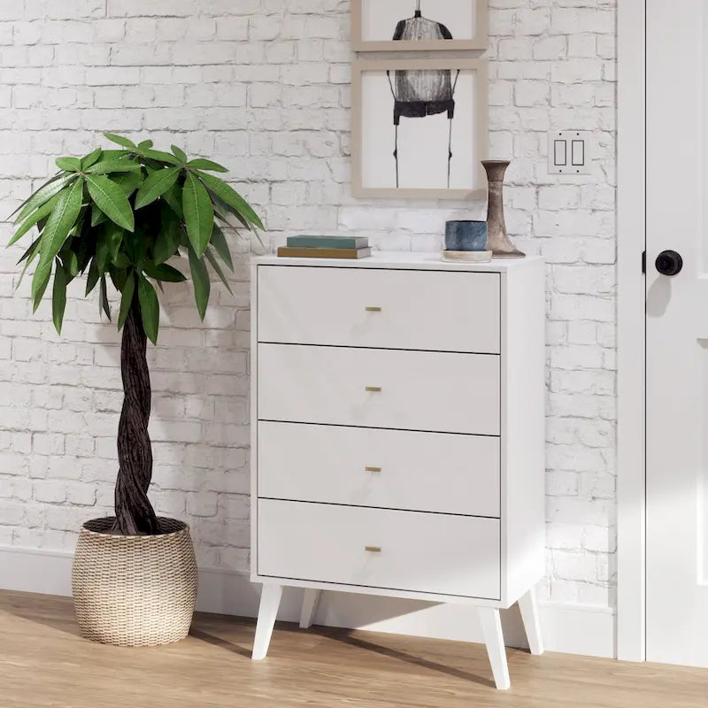 Mid-Century Modern 4-Drawer Chest with Tapered Wood Legs