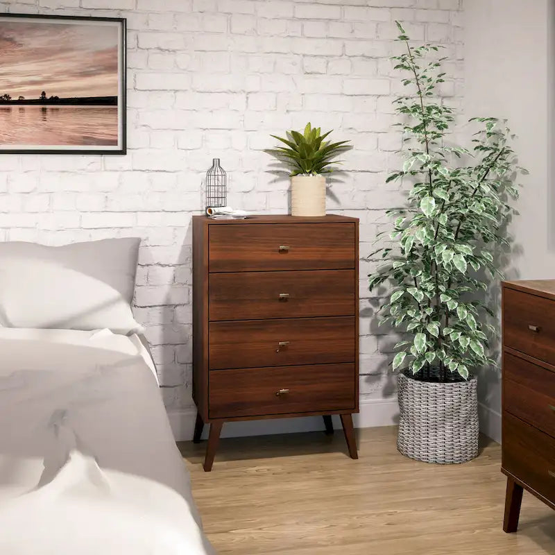 Mid-Century Modern 4-Drawer Chest with Tapered Wood Legs
