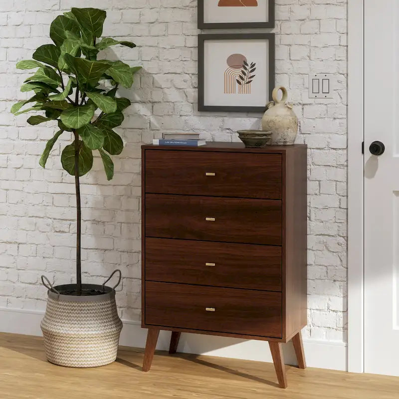 Mid-Century Modern 4-Drawer Chest with Tapered Wood Legs