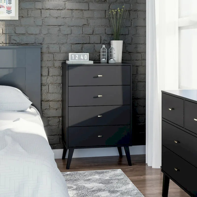 Mid-Century Modern 4-Drawer Chest with Tapered Wood Legs