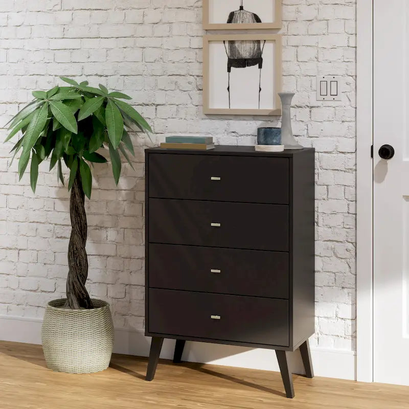Mid-Century Modern 4-Drawer Chest with Tapered Wood Legs