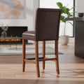 29-Inch Brown Faux Leather Barstool with Wood Legs