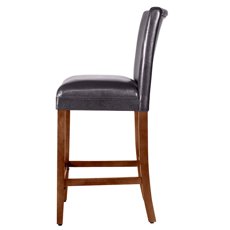 29-Inch Brown Faux Leather Barstool with Wood Legs