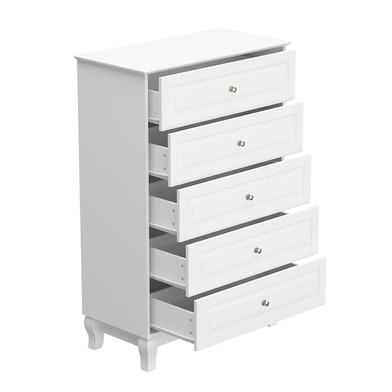 5-Drawer Lacquered Dresser with Solid Wood Legs, 31.5W x 47.2H inches
