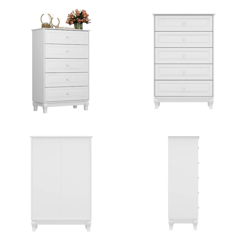 5-Drawer Lacquered Dresser with Solid Wood Legs, 31.5W x 47.2H inches
