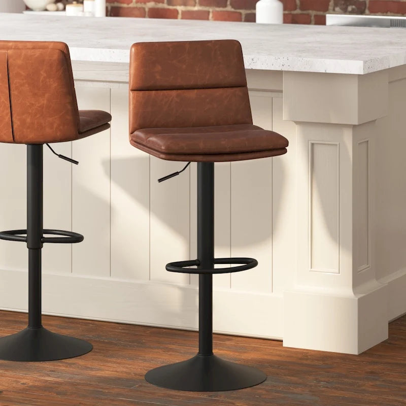Adjustable Height Bar Stool with Faux Leather Seat and Swivel, Set of 2