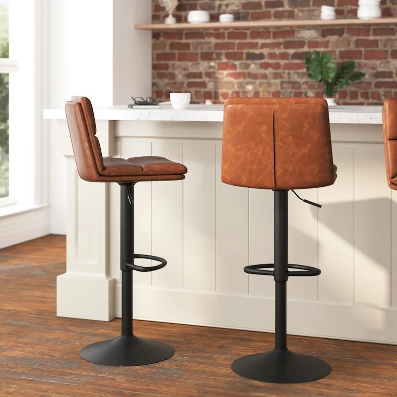 Adjustable Height Bar Stool with Faux Leather Seat and Swivel, Set of 2
