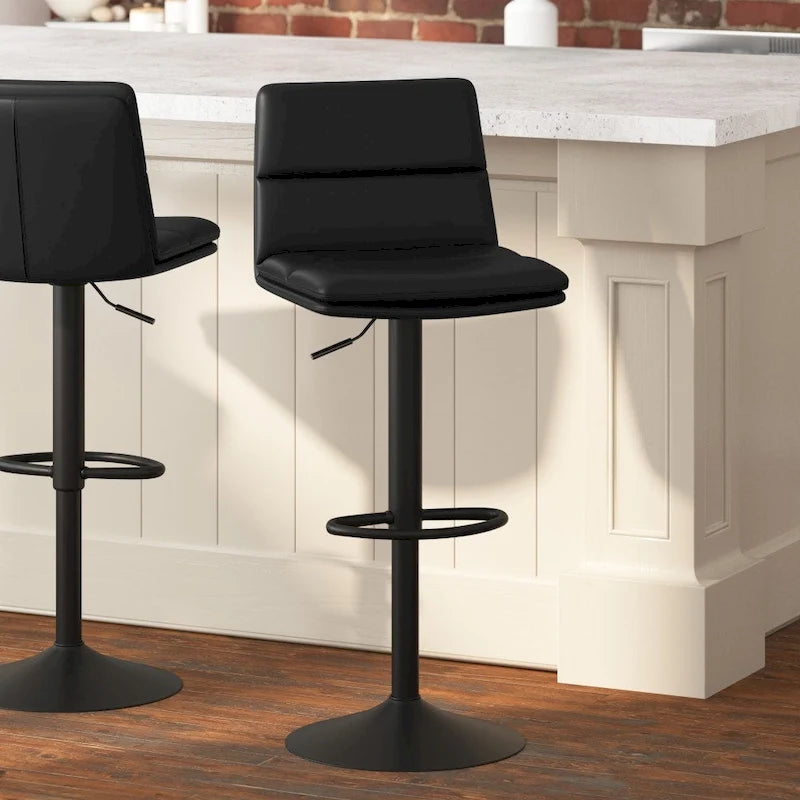 Adjustable Height Bar Stool with Faux Leather Seat and Swivel, Set of 2
