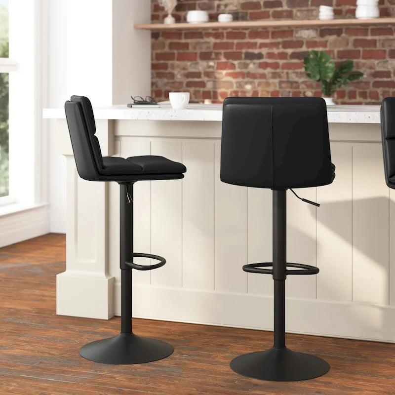 Adjustable Height Bar Stool with Faux Leather Seat and Swivel, Set of 2