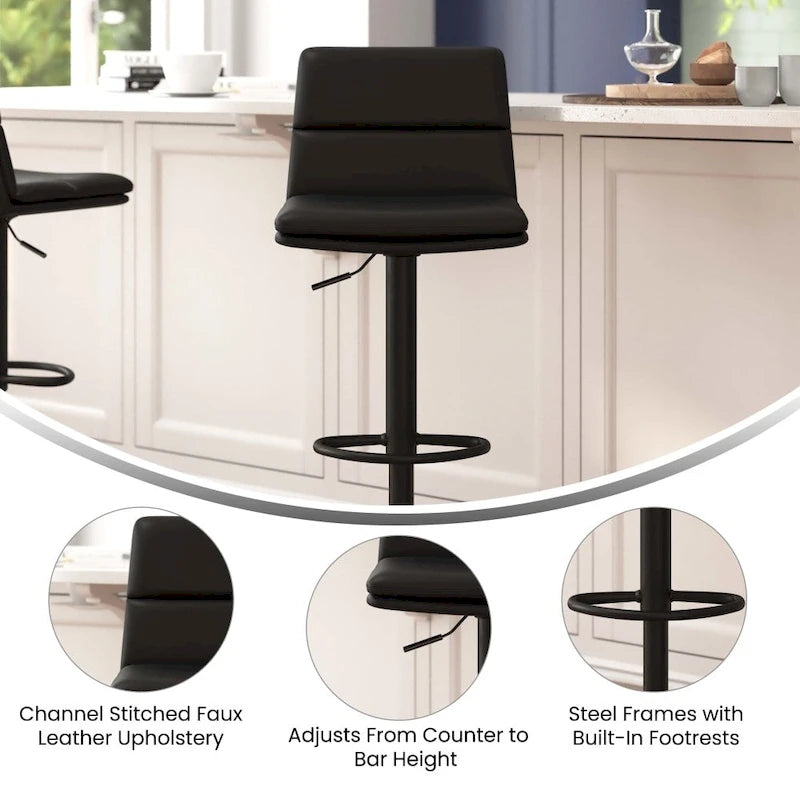 Adjustable Height Bar Stool with Faux Leather Seat and Swivel, Set of 2
