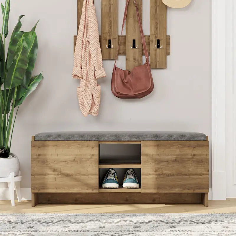 Shoe Storage Cabinet with Shelves, Cushion Bench and 6 Compartments