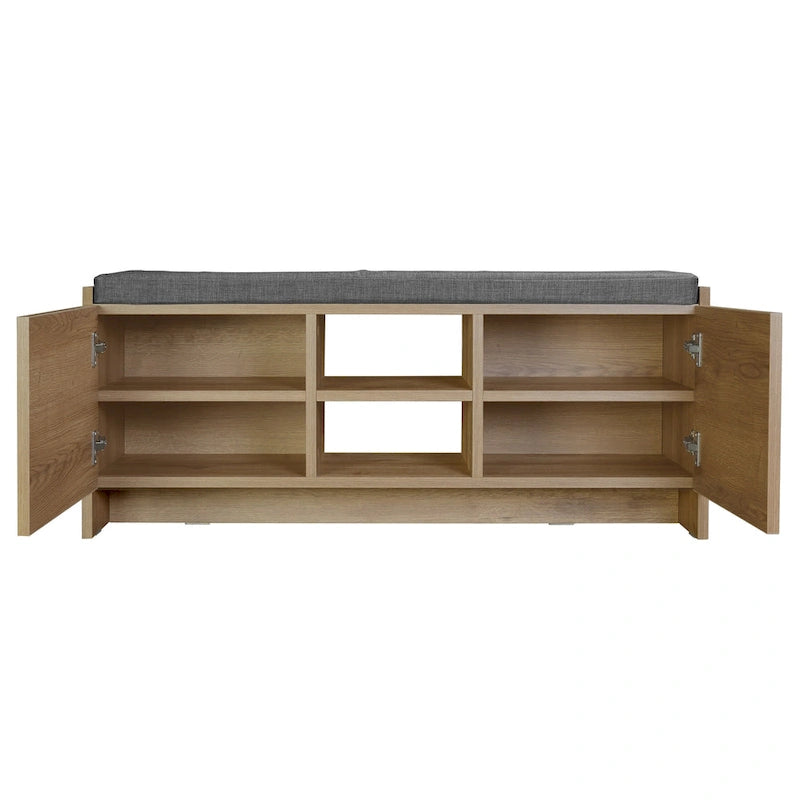 Shoe Storage Cabinet with Shelves, Cushion Bench and 6 Compartments