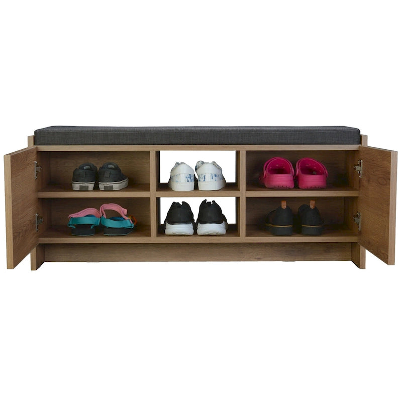 Shoe Storage Cabinet with Shelves, Cushion Bench and 6 Compartments