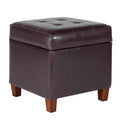 Square Tufted Faux Leather Storage Ottoman with Wood Legs, 17.5-Inch