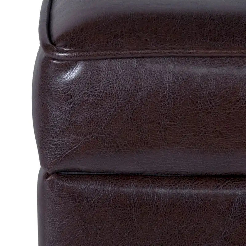 Square Tufted Faux Leather Storage Ottoman with Wood Legs, 17.5-Inch