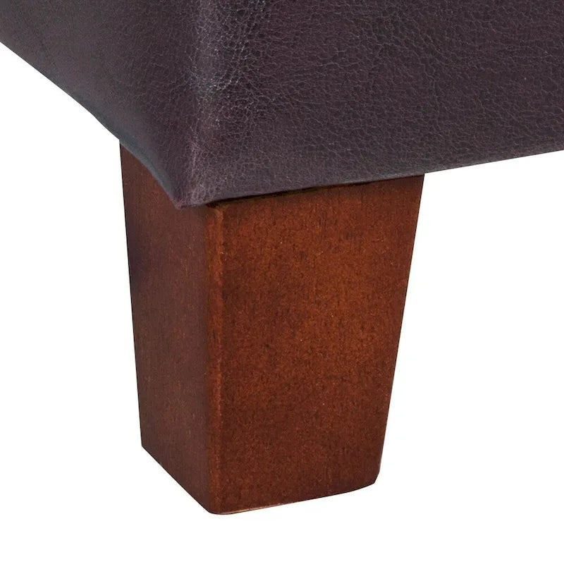 Square Tufted Faux Leather Storage Ottoman with Wood Legs, 17.5-Inch
