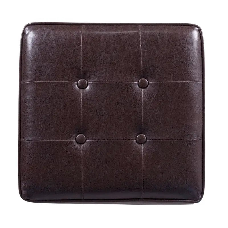 Square Tufted Faux Leather Storage Ottoman with Wood Legs, 17.5-Inch