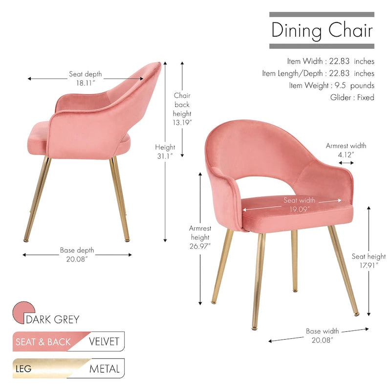 Velvet Dining Chair with Padded Seat, Set of 2