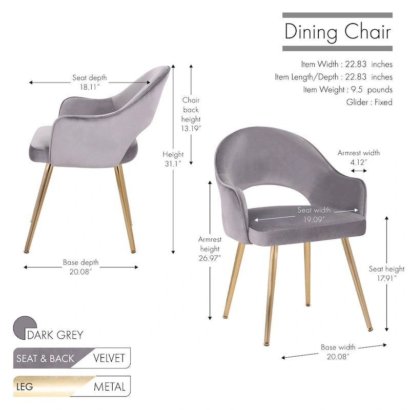 Velvet Dining Chair with Padded Seat, Set of 2