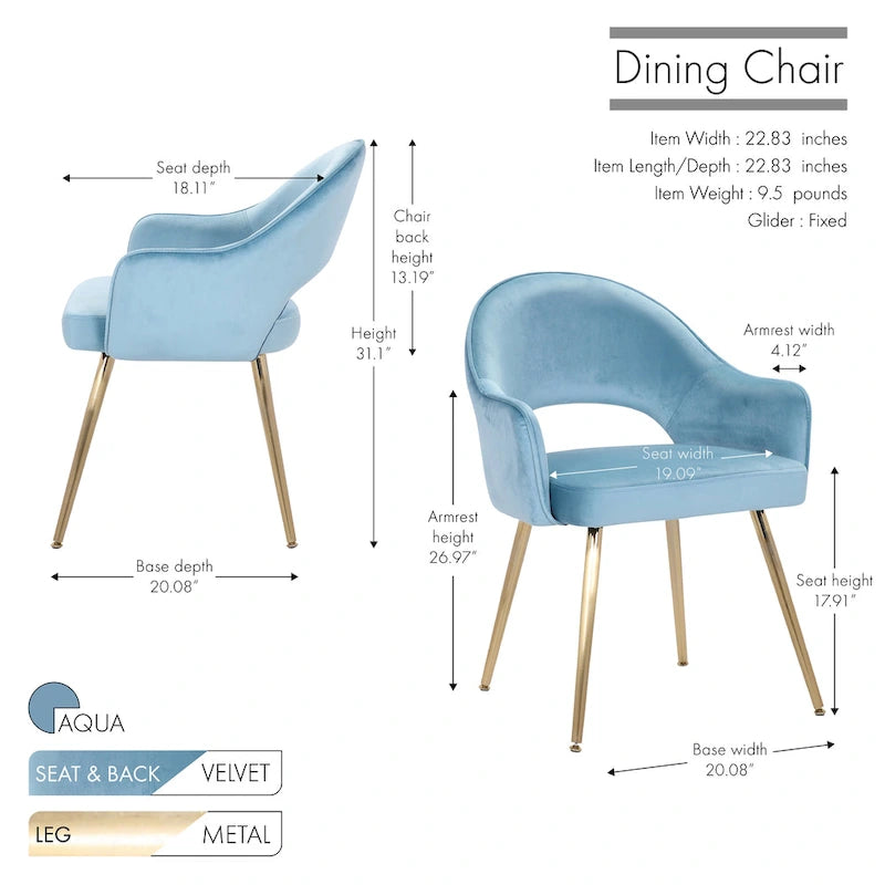 Velvet Dining Chair with Padded Seat, Set of 2
