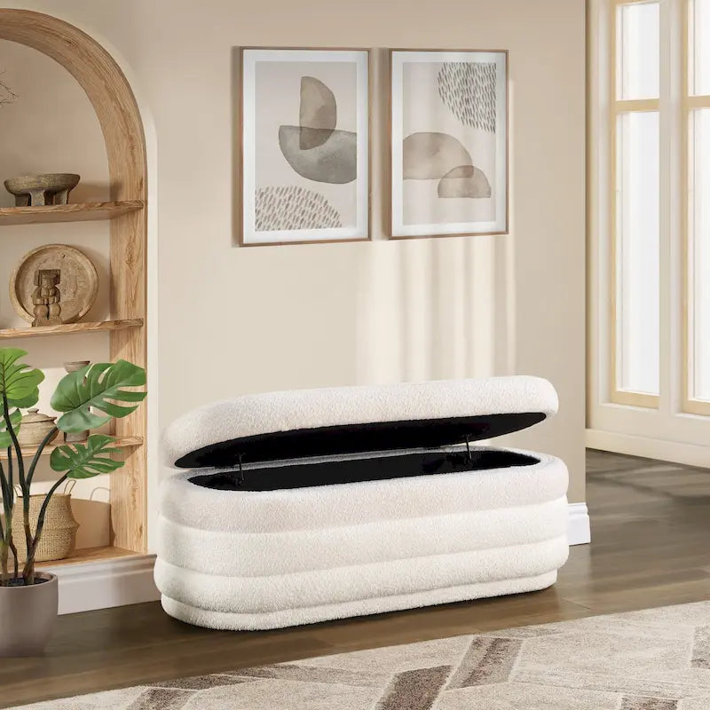 Channel Tufted Storage Bench with Soft-Close Hinge, 48-Inch Wide
