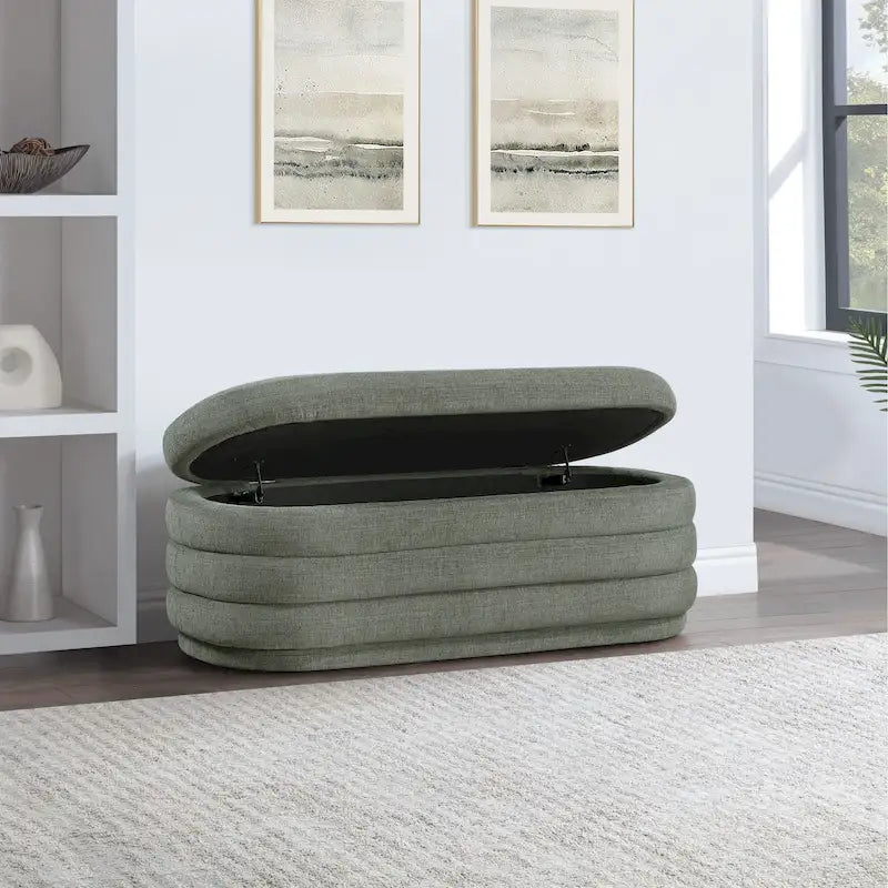 Channel Tufted Storage Bench with Soft-Close Hinge, 48-Inch Wide