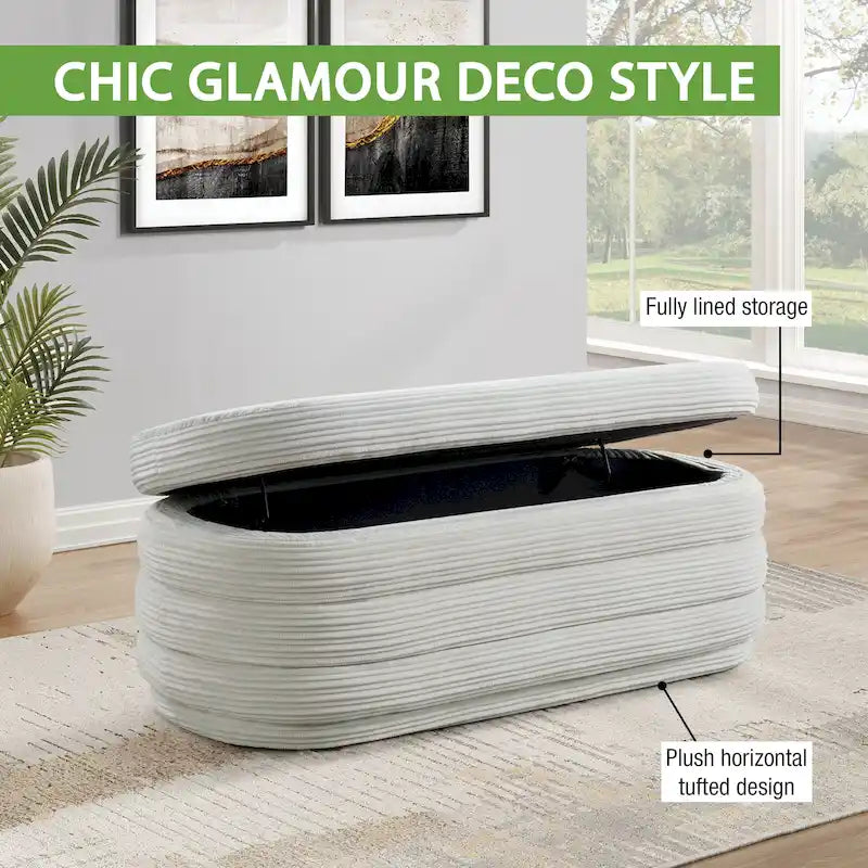 Channel Tufted Storage Bench with Soft-Close Hinge, 48-Inch Wide