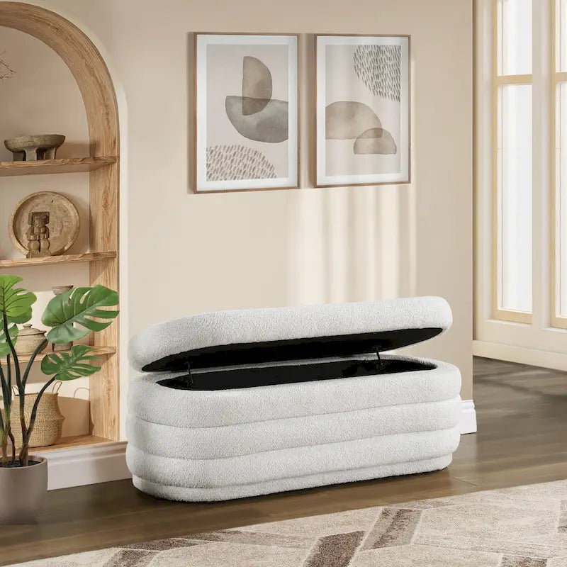 Channel Tufted Storage Bench with Soft-Close Hinge, 48-Inch Wide