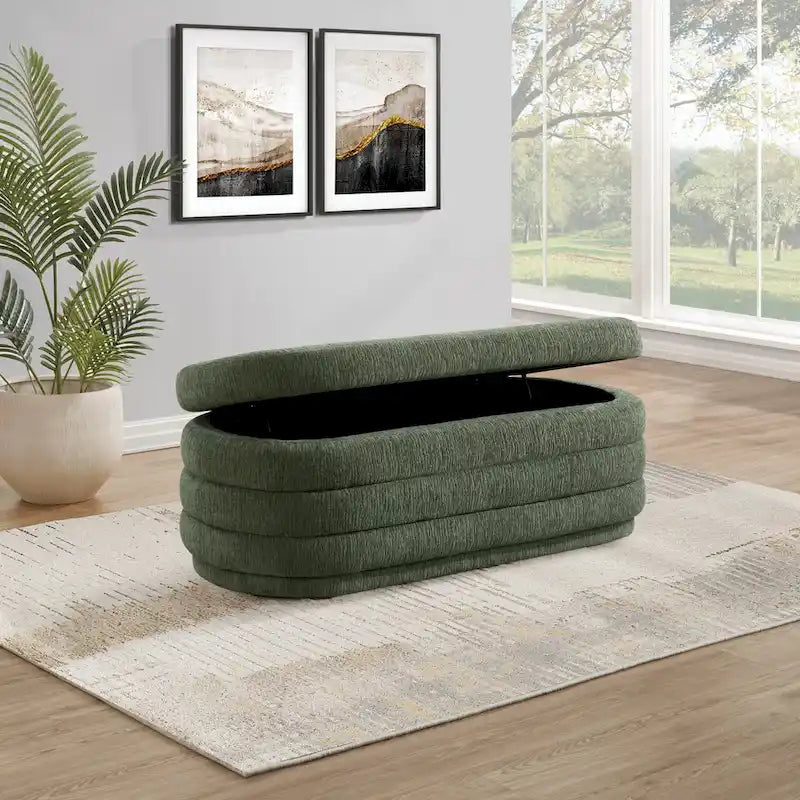 Channel Tufted Storage Bench with Soft-Close Hinge, 48-Inch Wide
