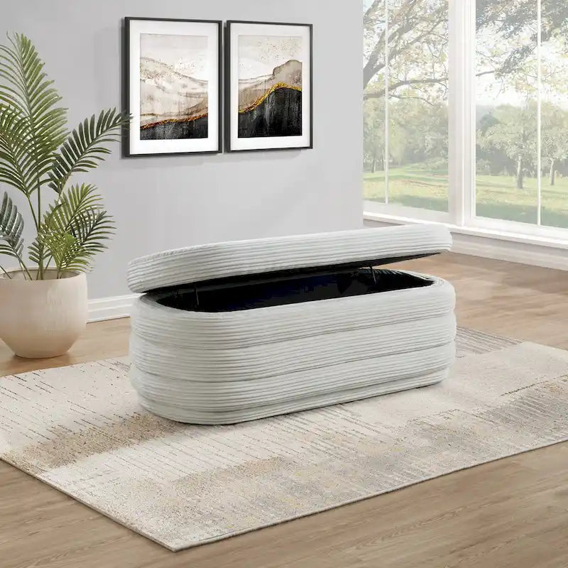 Channel Tufted Storage Bench with Soft-Close Hinge, 48-Inch Wide