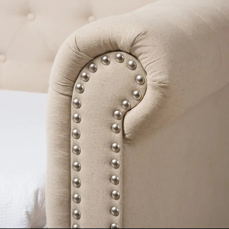 Upholstered Trundle Daybed with Nailhead Trim and Rolled Arms, Twin Size