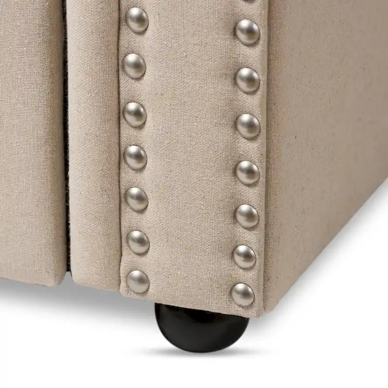 Upholstered Trundle Daybed with Nailhead Trim and Rolled Arms, Twin Size