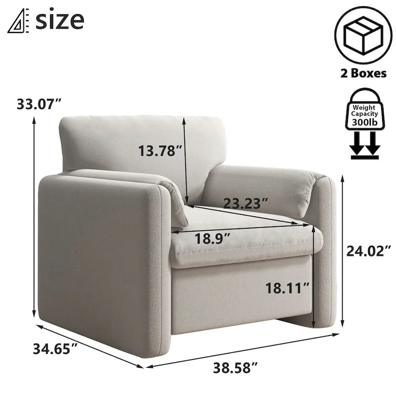 Upholstered Accent Armchair Single Sofa for Living Room or Bedroom