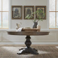 Round Farmhouse Dining Table with Starburst Oak Veneer Top, 60-Inch
