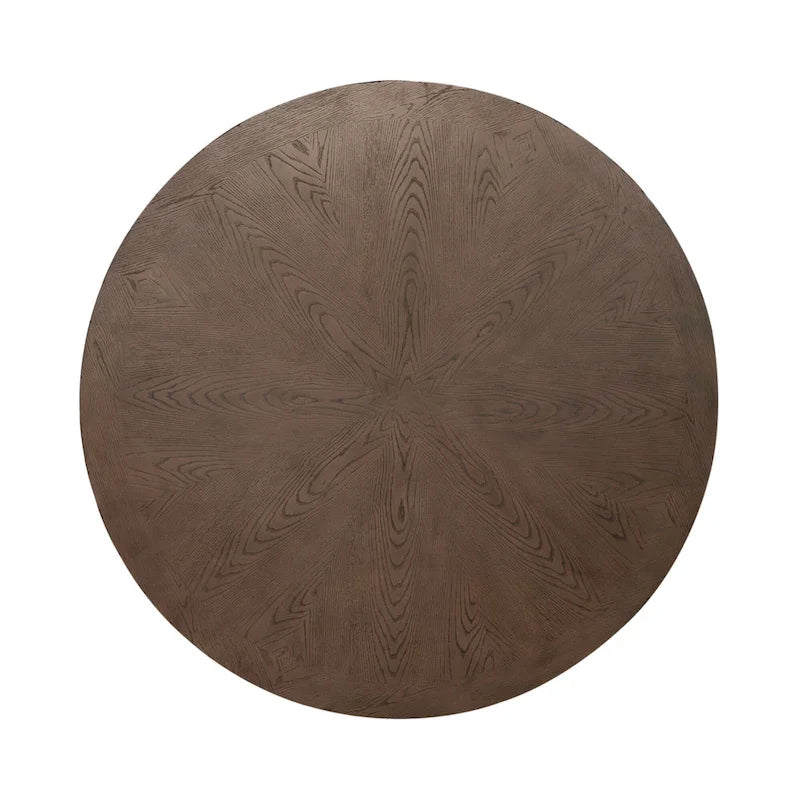 Round Farmhouse Dining Table with Starburst Oak Veneer Top, 60-Inch