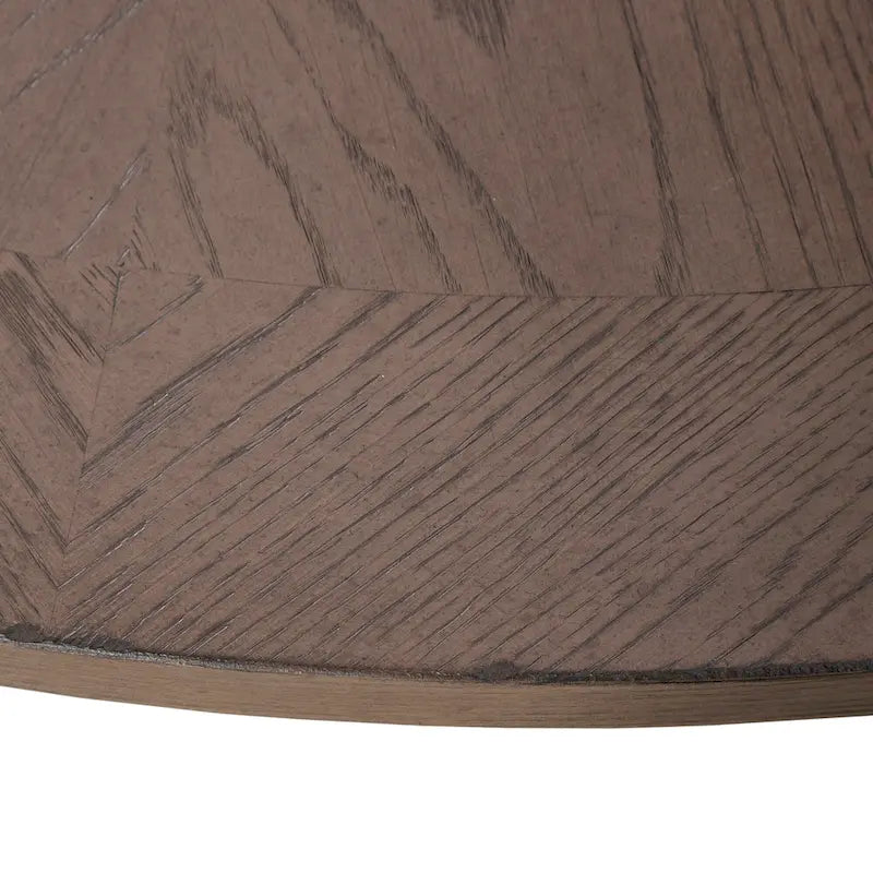Round Farmhouse Dining Table with Starburst Oak Veneer Top, 60-Inch