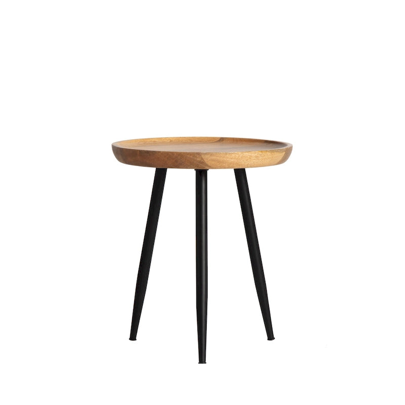 Solid Mango Wood Round End Table with Black Metal Legs, 18H x 15.75W