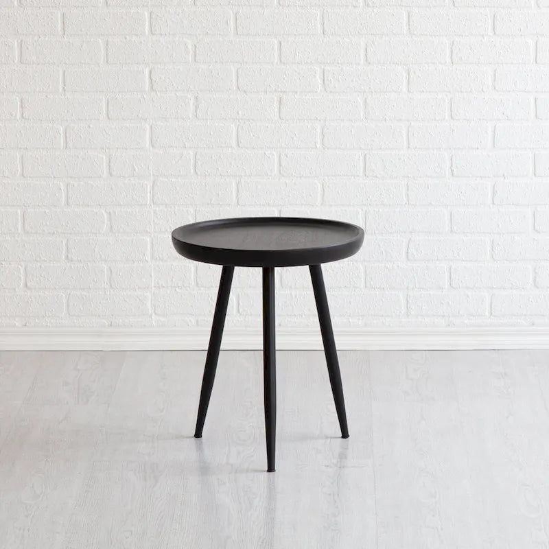 Solid Mango Wood Round End Table with Black Metal Legs, 18H x 15.75W