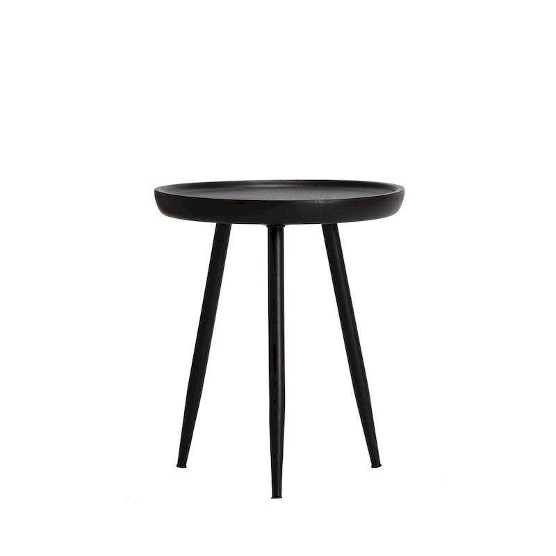 Solid Mango Wood Round End Table with Black Metal Legs, 18H x 15.75W