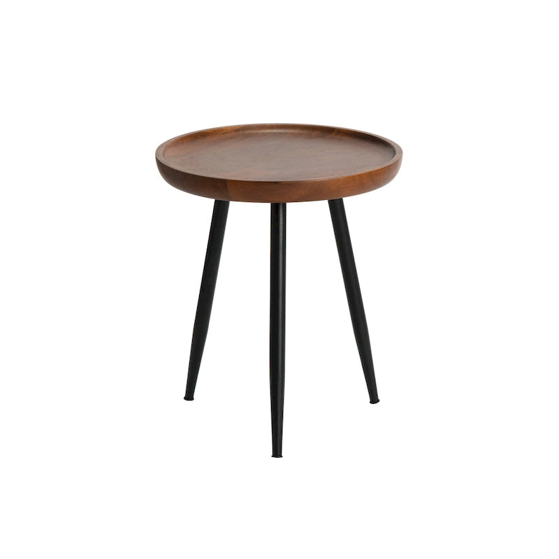 Solid Mango Wood Round End Table with Black Metal Legs, 18H x 15.75W